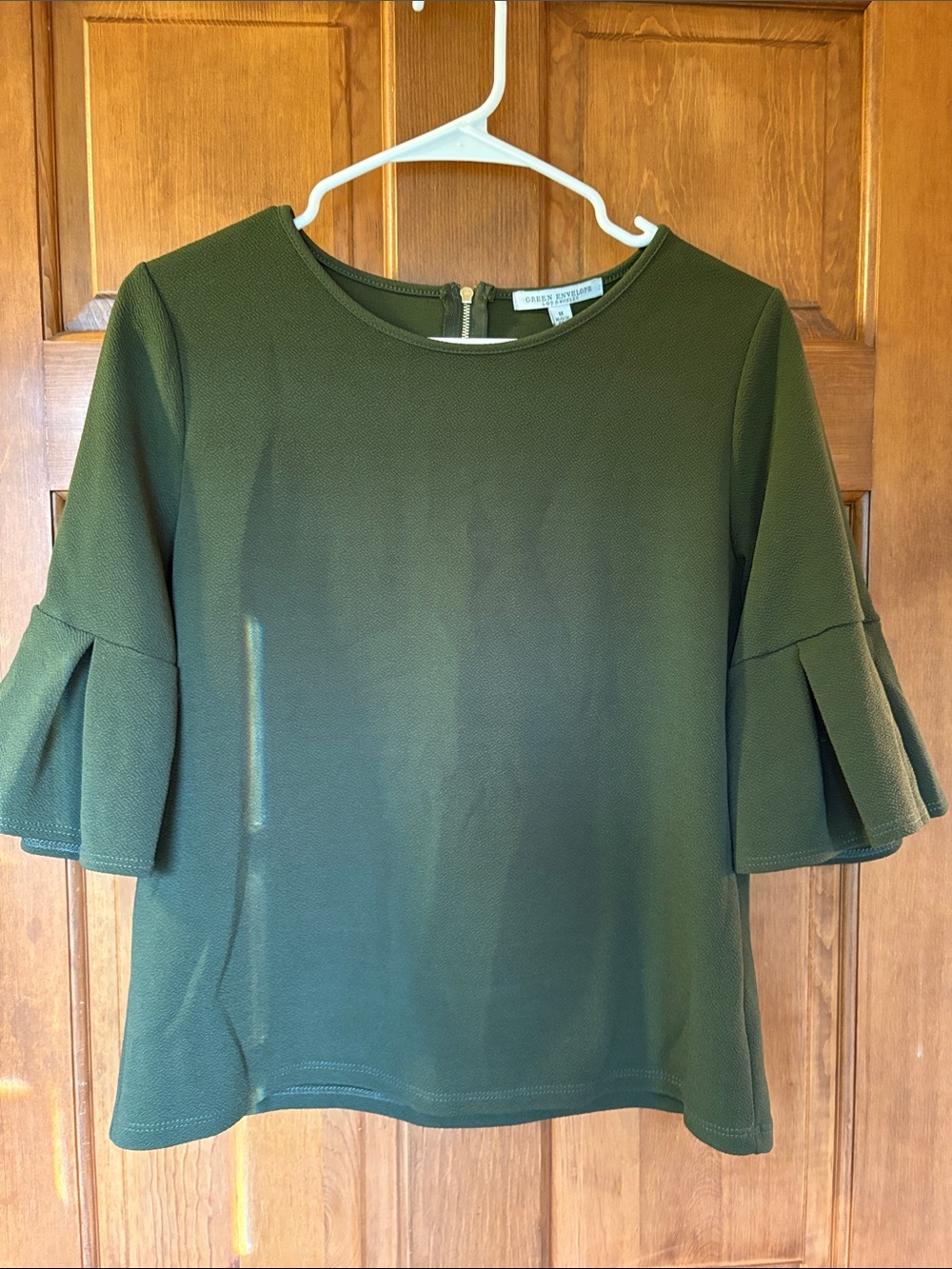 Karen Kane Olive Green Bell-Sleeve Blouse